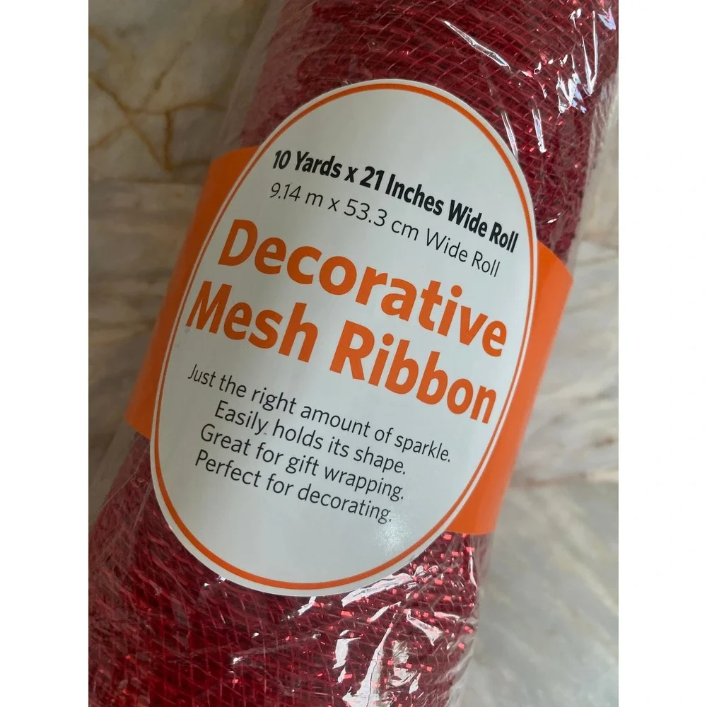SCM designs Red Decorative Mesh Ribbon 21 Inch x 10 Yards Sparkle Metallic Roll